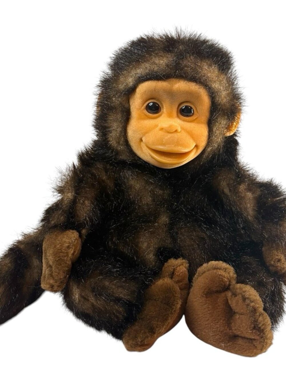Vintage 1994 Hosung Monkey Chimp Plush Hand Puppet Stuffed Brown Flocked Face